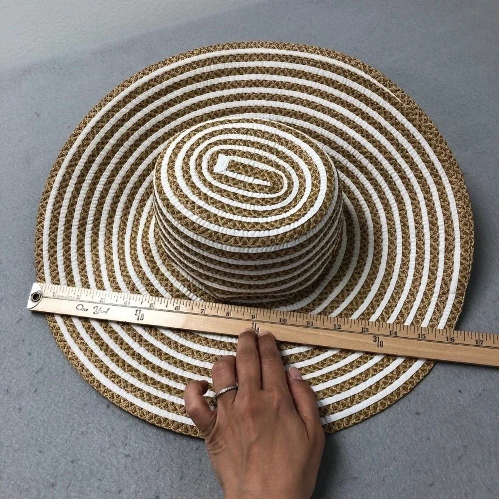 Eric Javits Sun Hat Womens O/S Tan White Striped Squishee Wide Brim UPF 50+ - Picture 8 of 8